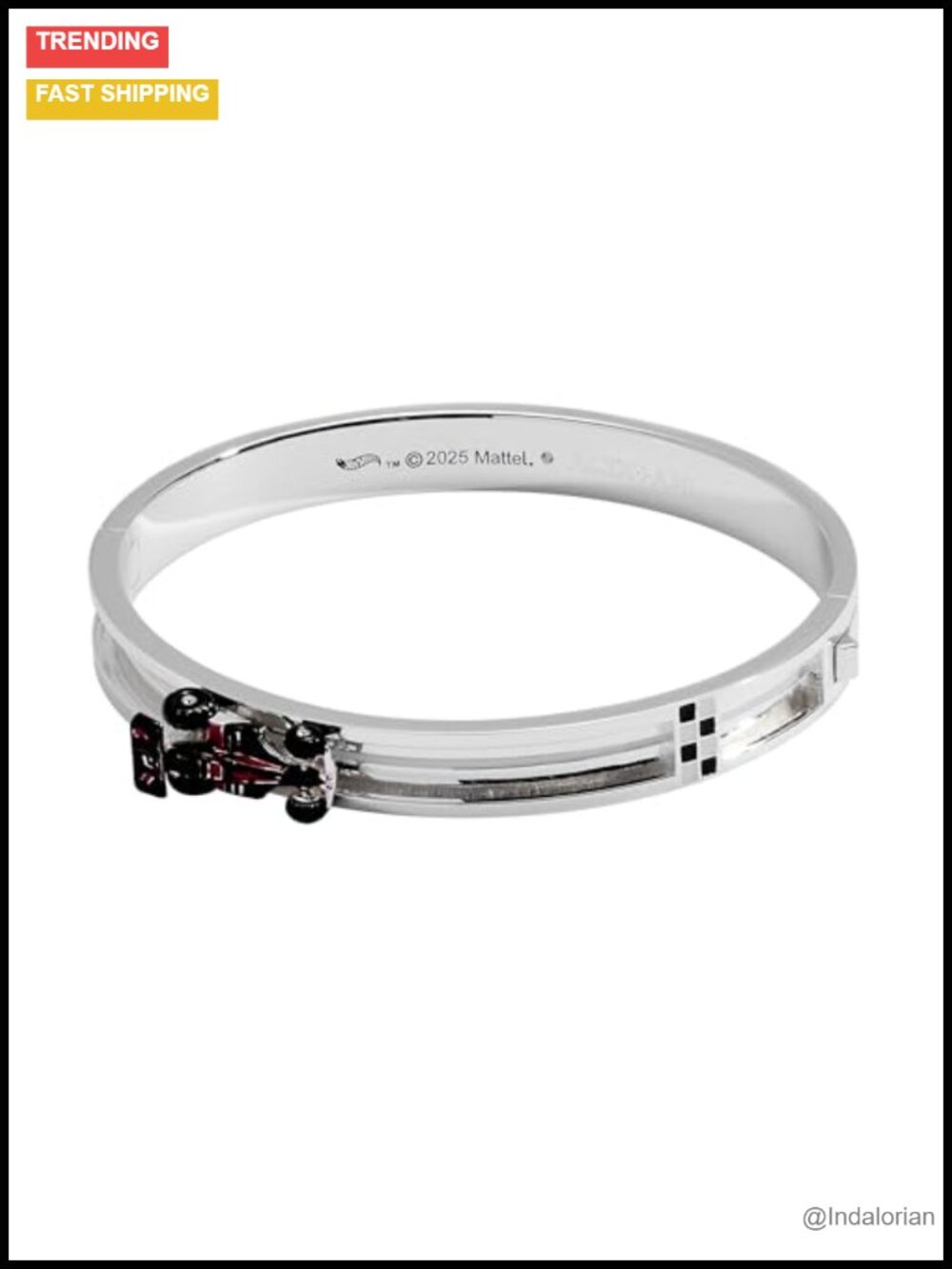 Alex and Ani Hot Wheels Moveable Enamel Charm Silver-Tone Hinge Bangle Bracelet
